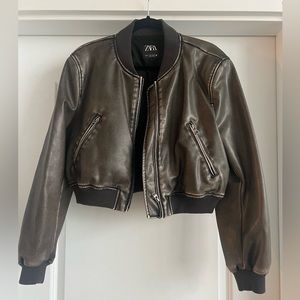 Brown/dark Faix Leather Bomber Jacket
